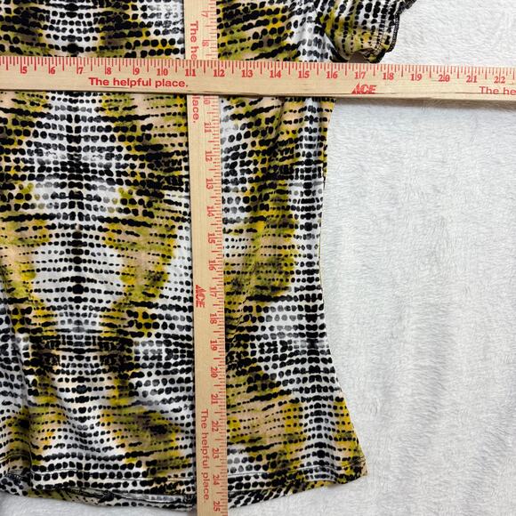 Worthington‎ S Abstract Dot Print Stretch Ruched Top Yellow Chic Y2K Girlhood - Picture 6 of 9